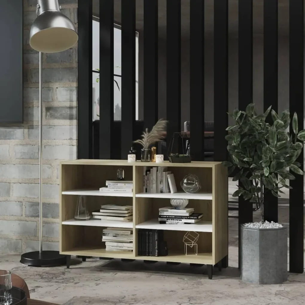 Credenza bianca e rovere sonoma 103,5x35x70 cm in truciolato