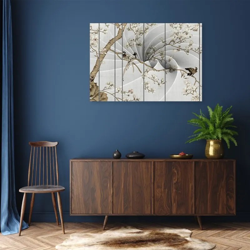 Quadro su tela, Uccelli sull'albero magnolia  Dimensioni 90x60