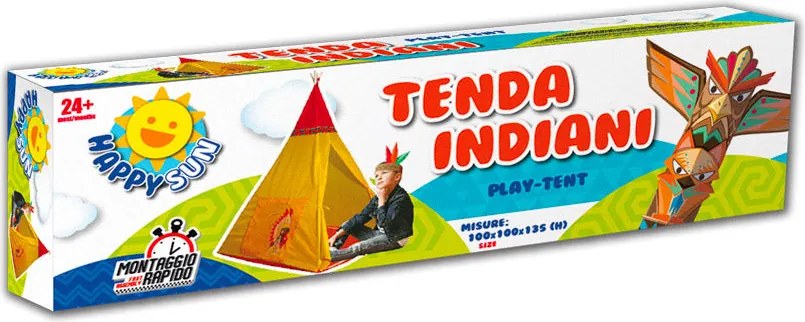 Tenda Indiana per Bambini 100x100x135 cm Struttura in Plastica Tubolare Gialla...