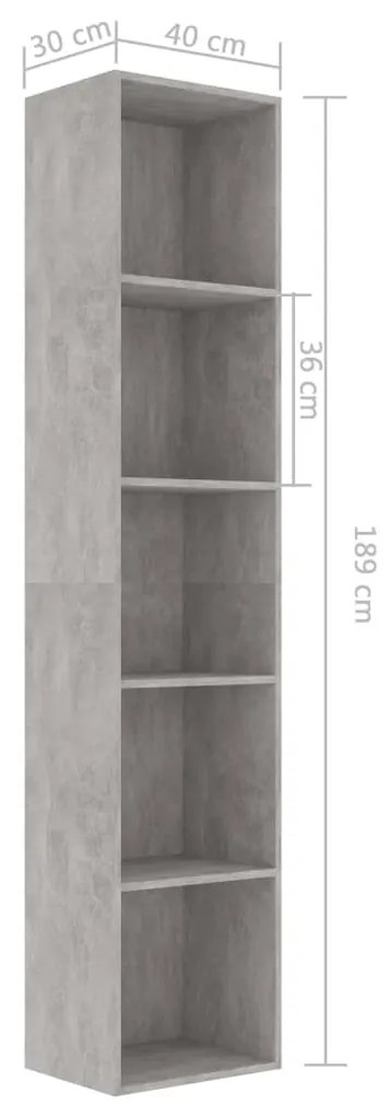 Libreria Grigio Cemento 40x30x189 cm in Legno Multistrato