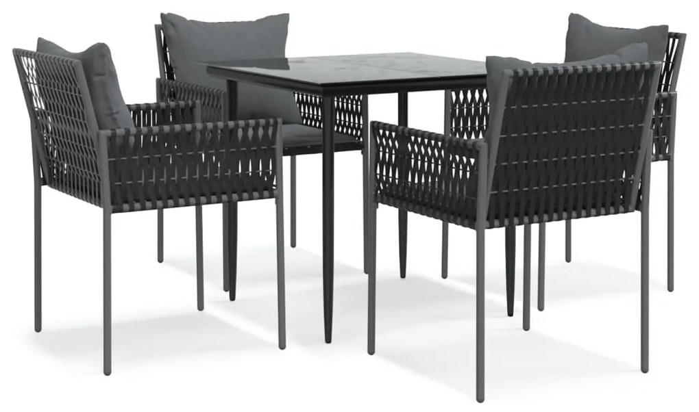 Set pranzo da giardino 5pz con cuscini in polyrattan e acciaio
