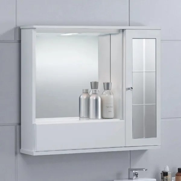 Specchiera mobile contenitore da bagno GIOVE 60 bianco lucido a 1 anta con specchio e luce LED
