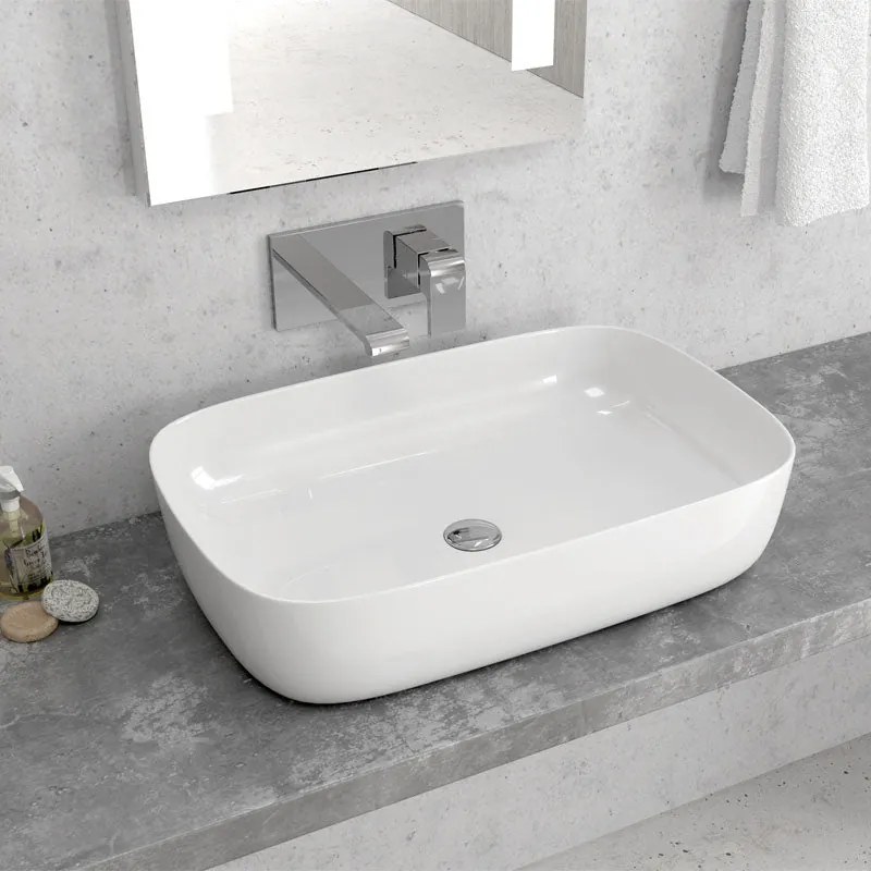 Lavabo D'Appoggio 60x39 Cm Karag Bianco Lucido