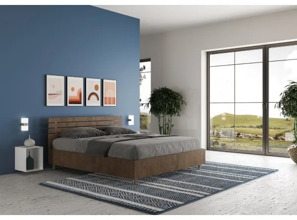 Letto matrimoniale contenitore 160x190 testata dritta con doghe noce Ankel