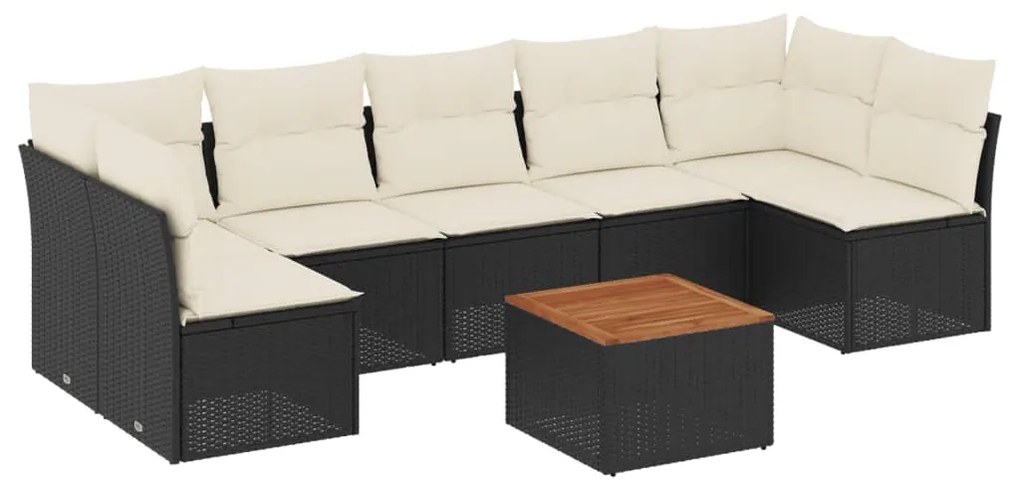 Set divani da giardino con cuscini 8 pz nero in polyrattan