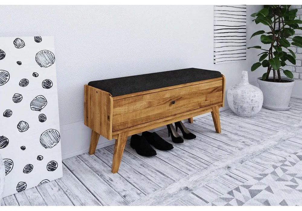 Panca con vano portaoggetti in legno di quercia con seduta grigia Retro - The Beds