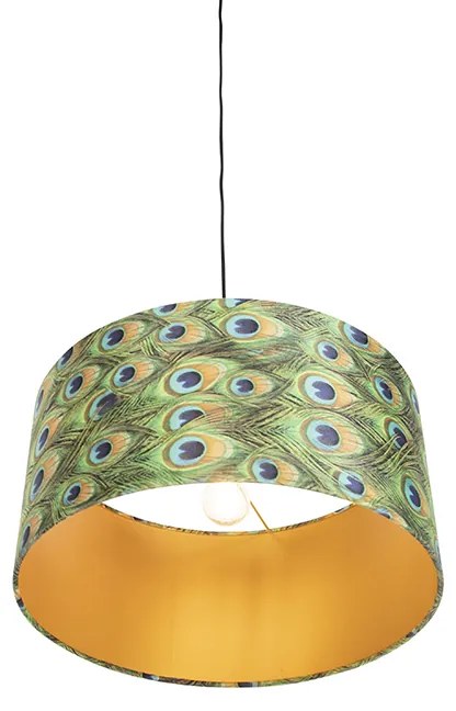Lampada a sospensione con paralume in velluto pavone con oro 50 cm - Combi