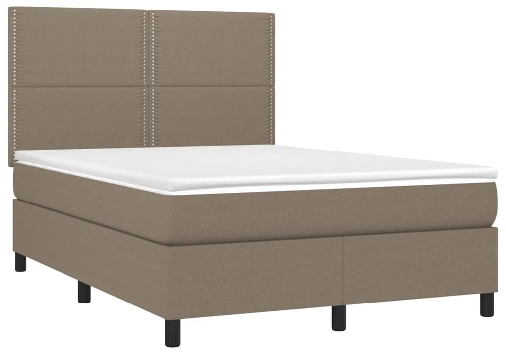 Letto a molle con materasso e led tortora 140x200 cm in tessuto