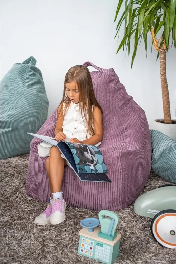 Puof a sacco viola con rivestimento in velluto a coste Play Amuse – SLOWDOWN