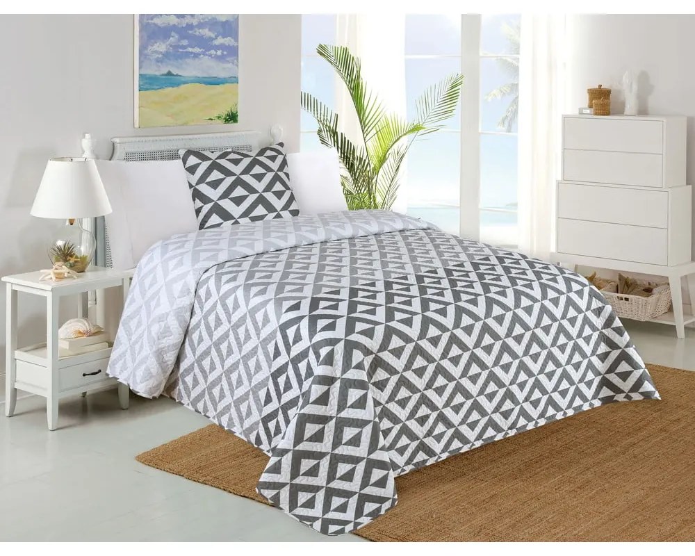 Set con copriletto e federa bianco/grigio con rivestimento trapuntato 140x220 cm Casilla – My House