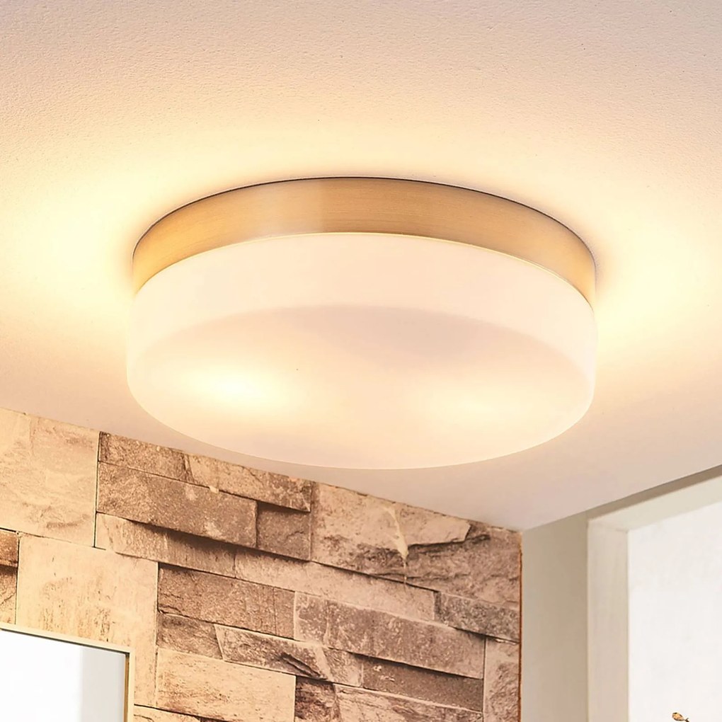 Lindby plafoniera per il bagno Amilia, Ø 23,5 cm, E27, nichel, vetro