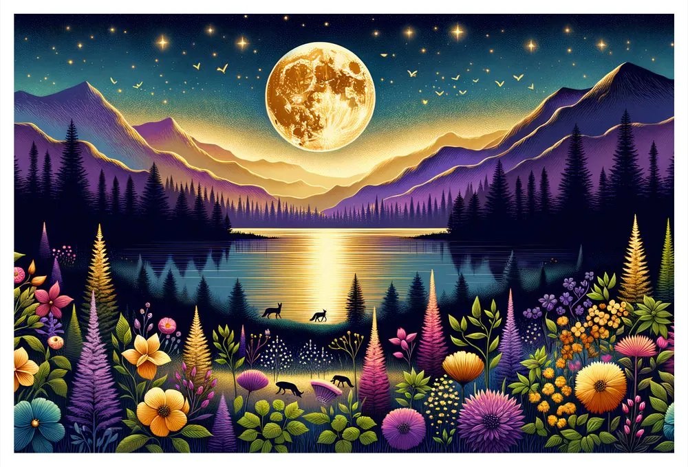 Quadro su tela – Paesaggio romantico con luna piena