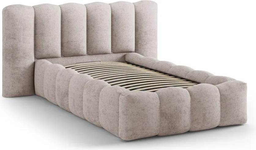 Letto singolo imbottito marrone chiaro con contenitore con rete inclusa 90x200 cm Lupine – Micadoni