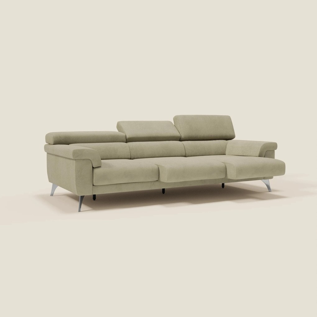 Raffaello divano con 3 sedute allungabili e poggiatesta reclinabili in microfibra smacchiabile T11 beige