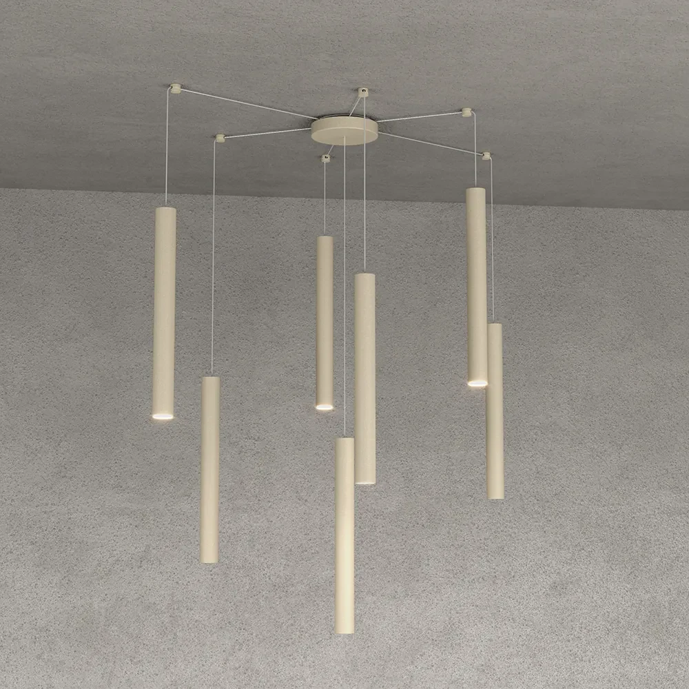 Sospensione Moderna Round Tube Metallo Sabbia 7 Luci Gu10