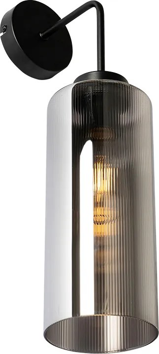 Applique da parete Art Déco nera con vetro fumé - Laura