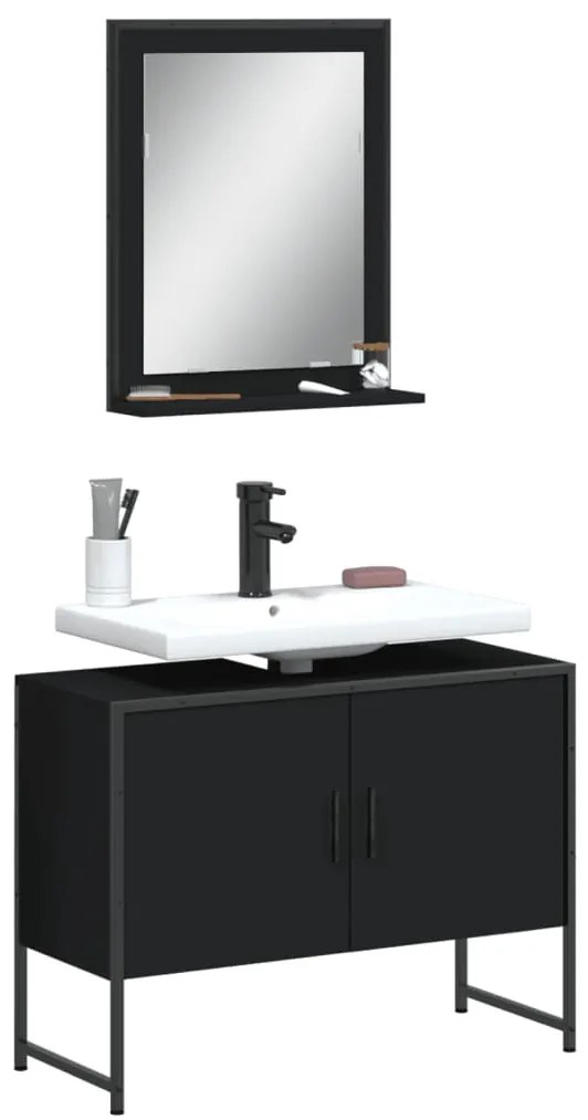Set Mobili Da Bagno 2 Pz Nero İn Legno Multistrato /