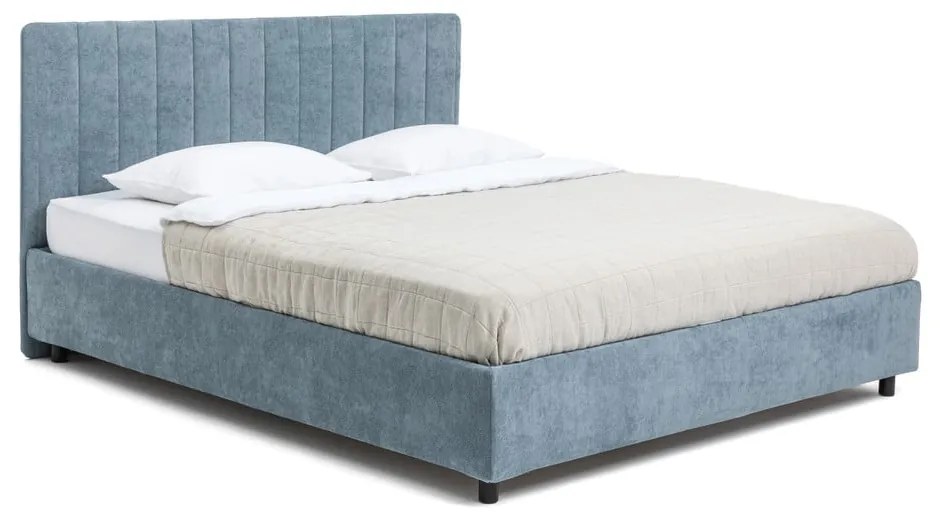 Letto matrimoniale imbottito blu con contenitore con rete inclusa 160x200 cm Myra Slim Line – Bonami Selection