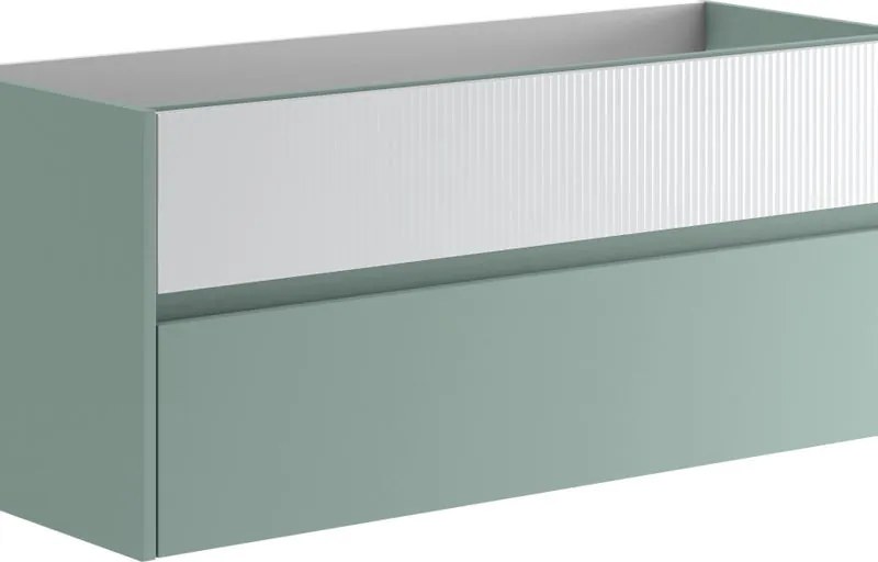 Mobile da bagno sospeso sotto lavabo Niwa 2 cassetti L 119.5 x H 50 x P 45.5 cm verde timo e bianco opaco cannettato
