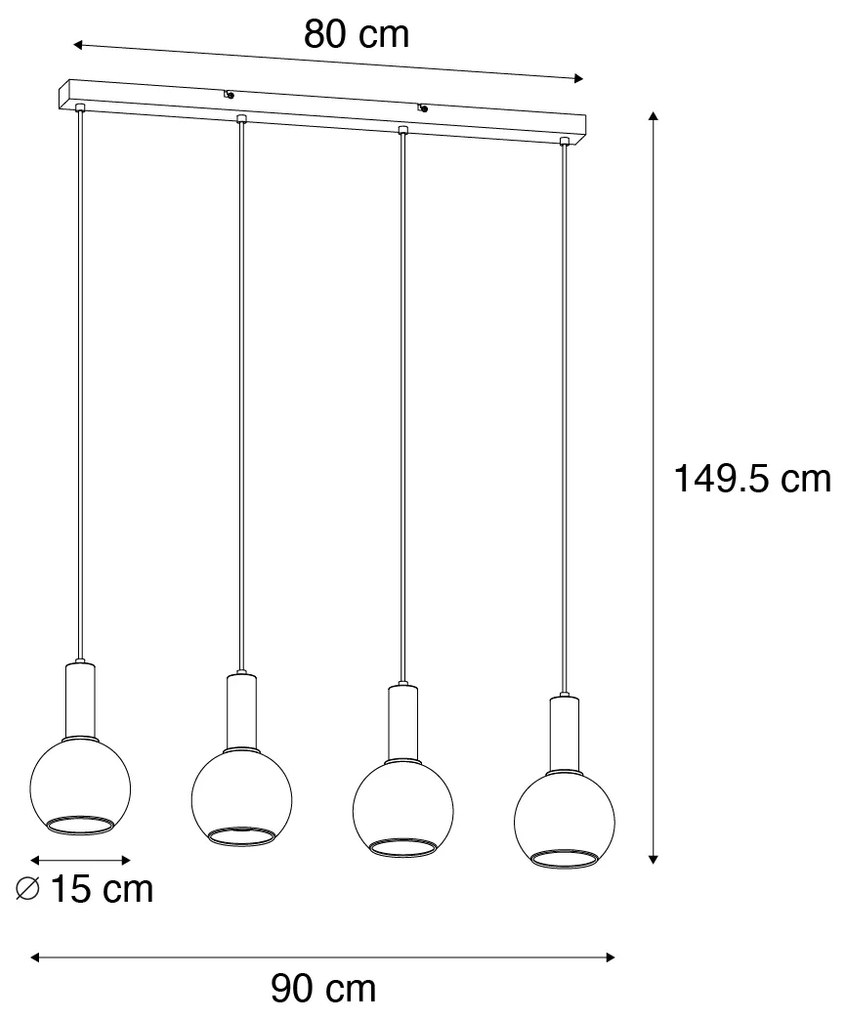 Lampadario Art Déco nero con vetro fumé 4 luci - Josje