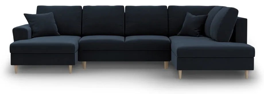 Divano angolare blu scuro allungabile e con contenitore (con penisola a destra/a U) con rivestimento in velluto Kyoto – Cosmopolitan Design