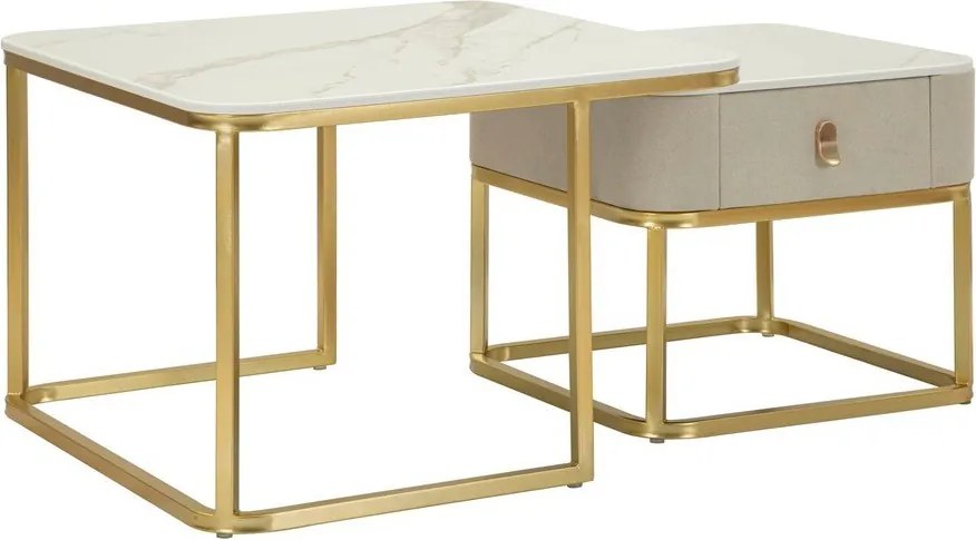 Set di tavolini da salotto color crema/dorati con effetto marmo 2 pz 50x70 cm Beauty – Mauro Ferretti