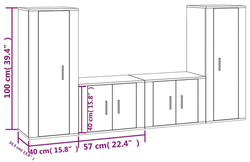 Set di Mobili Porta TV 4 pz Rovere Fumo in Legno Multistrato