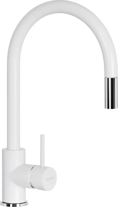 Rubinetto da cucina con doccetta a collo di cigno Aquastar bianco verniciato SCHOCK