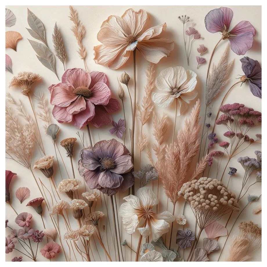 Quadro su tela – Fiori secchi in toni beige