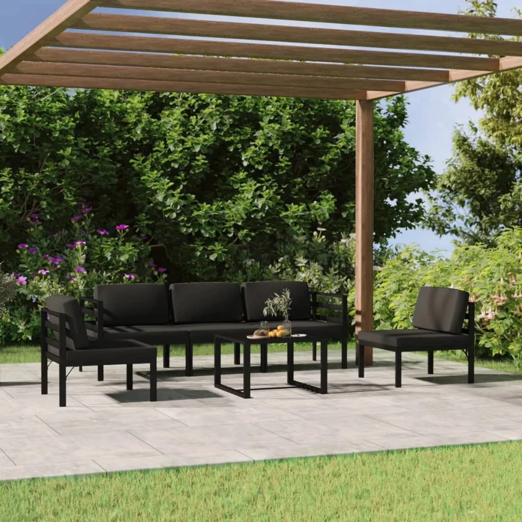 Set divani da giardino 6 pz con cuscini in alluminio antracite