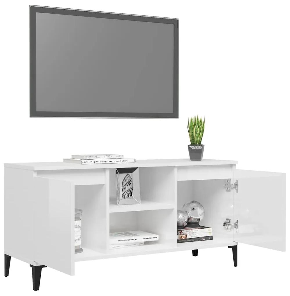 Mobile tv con gambe in metallo bianco lucido 103,5x35x50 cm