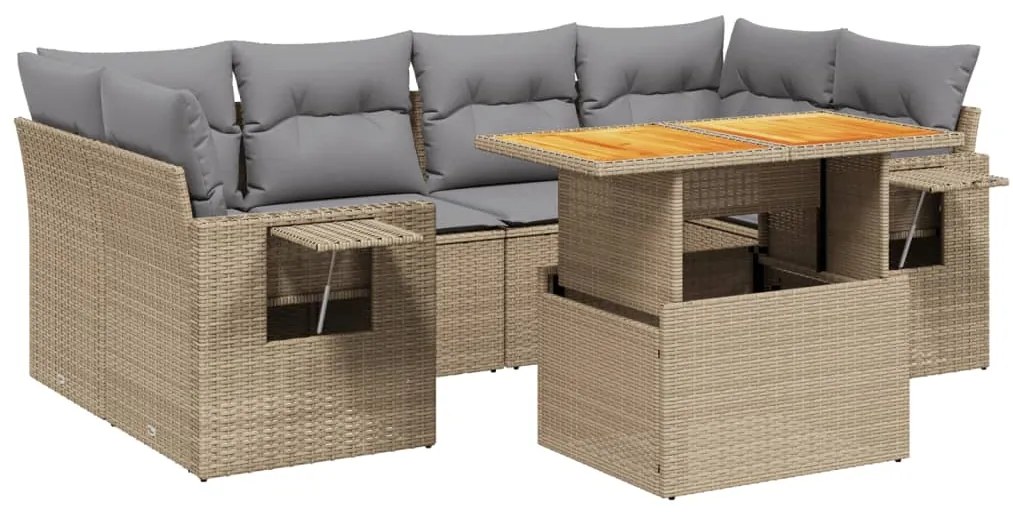 Set divani da giardino 7 pz con cuscini beige in polyrattan