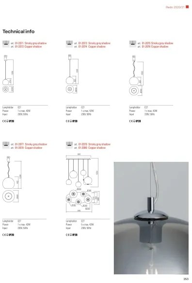 Redo 01-2076 - Lampadario a sospensione con filo BOWL 1xE27/42W/230V diametro 30 cm rame