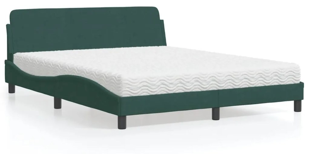 Letto Con Materasso Verde Scuro 160x200 Cm İn Velluto /