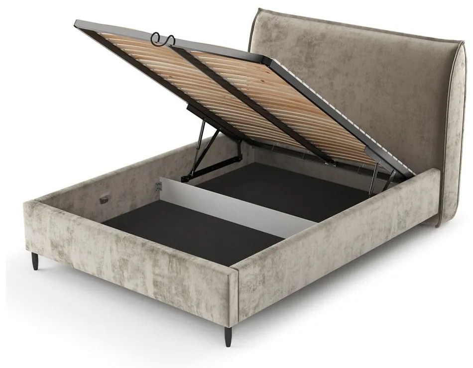 Letto matrimoniale imbottito beige con spazio contenitivo e rete 180x200 cm Shell - Maison de Rêve