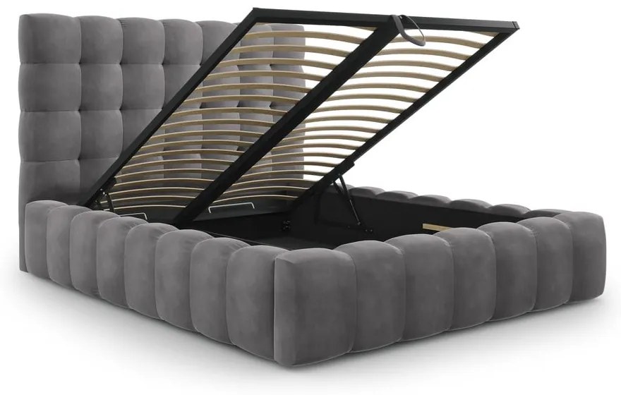 Letto matrimoniale imbottito grigio con contenitore con griglia 160x200 cm Bali - Cosmopolitan Design