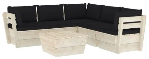 Set Divani da Giardino su Pallet 6 pz con Cuscini Legno Abete