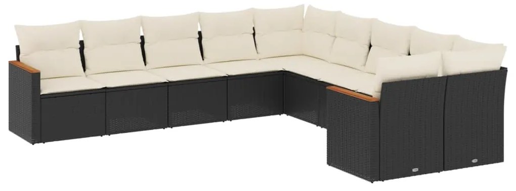 Set Divani da Giardino 10pz con Cuscini in Polyrattan Nero