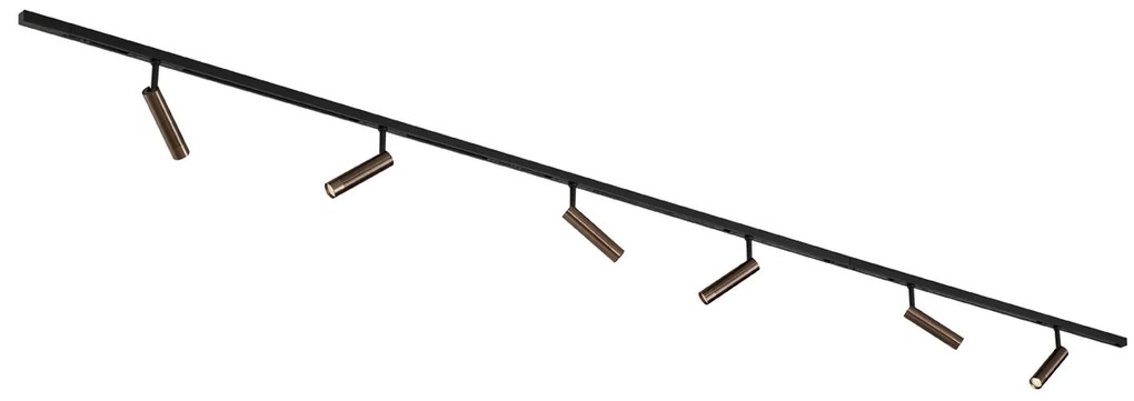Sistema di illuminazione a binario moderno con 6 faretti bronzo scuro monofase - Slimline Uzzy