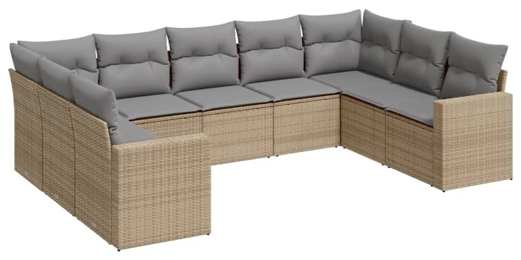 Set divano da giardino 9 pz con cuscini beige in polyrattan