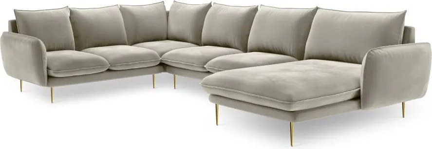 Divano angolare Vienna 7 posti in velluto con gambe oro - L330cm