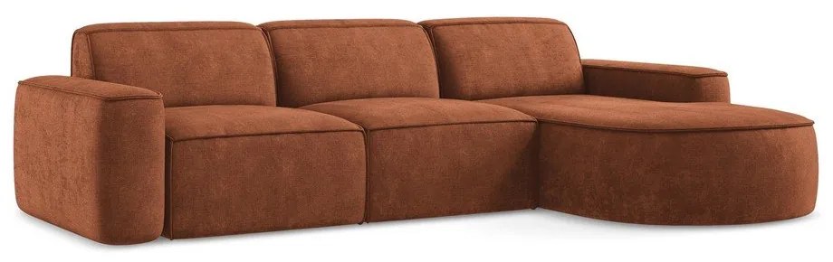 Divano angolare color terracotta (con penisola a destra/con chaise lounge) con rivestimento in ciniglia Omao – Makamii