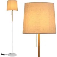 Lampada Piantana Terra Design Moderno Paralume E27 Tessuto Legno Metallo