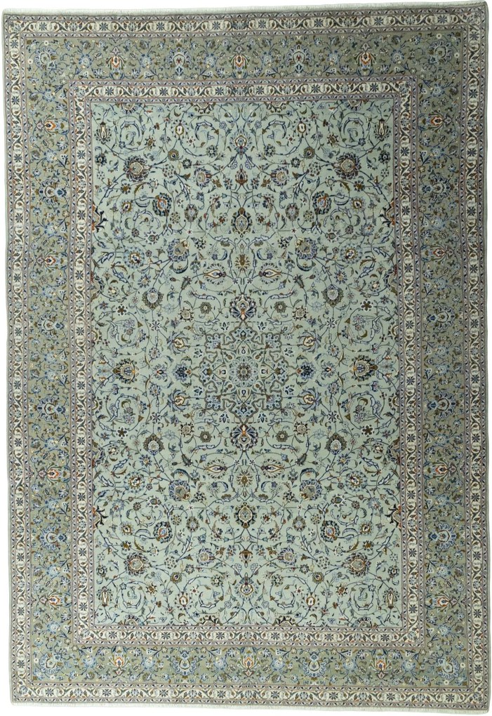 Kashan Tappeto 430x300 Verde (Iran) Annodato A Mano