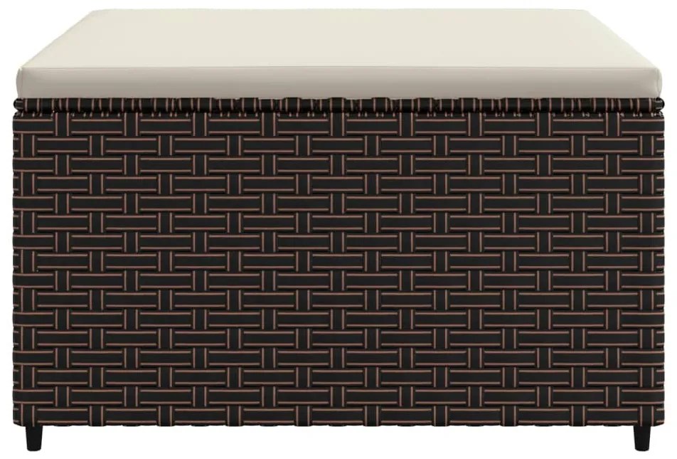 Poggiapiedi da giardino con cuscino in polyrattan marrone