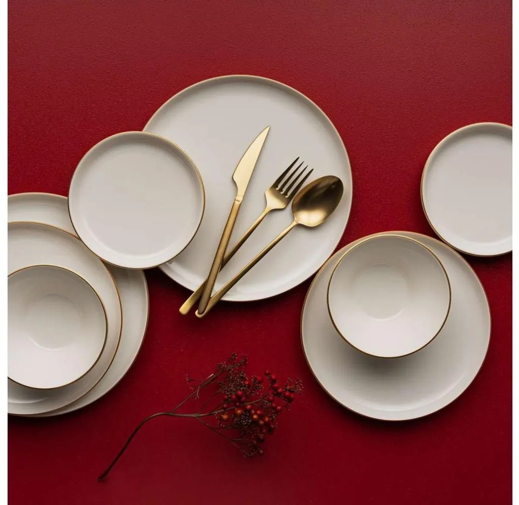 Set da tavola 16 pezzi beige/oro in porcellana
