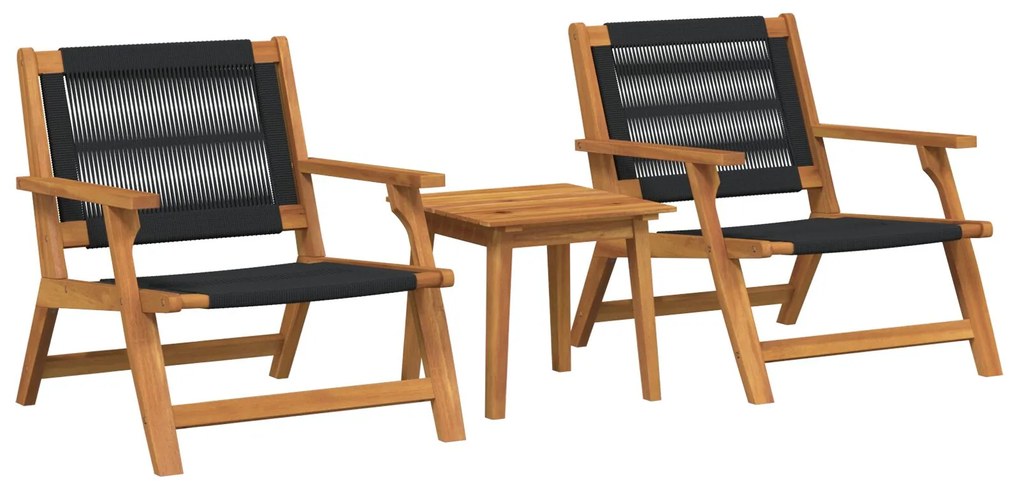 Set di sedie da giardino con tavolo, 3 pezzi, nero, legno massello di acacia