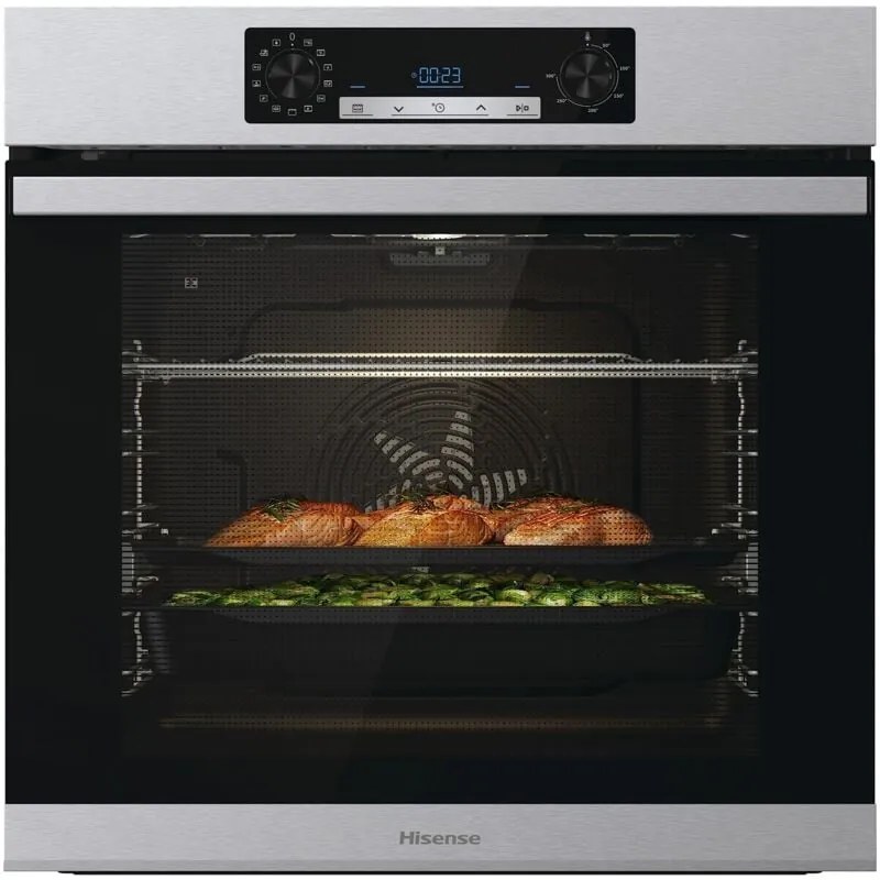 Hisense BSA65226PX, Forno Multifunzione Termoventilato, Cavità XXL 77L, Auto Pulizia Pirolitica, 13 funzioni di cottura, 3 programmi con aggiunta