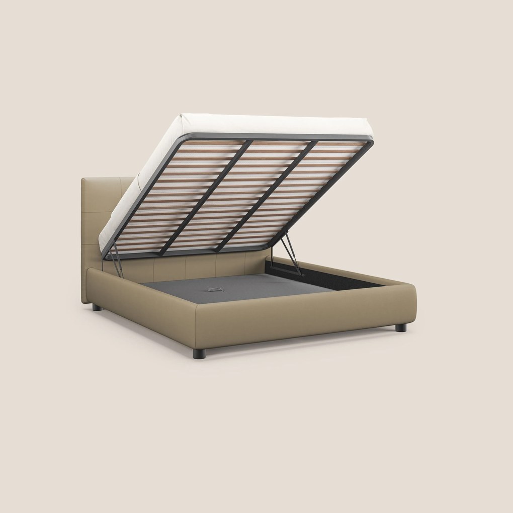 Minato letto imbottito contenitore con testata trapuntata in ecopelle impermeabile T04 beige