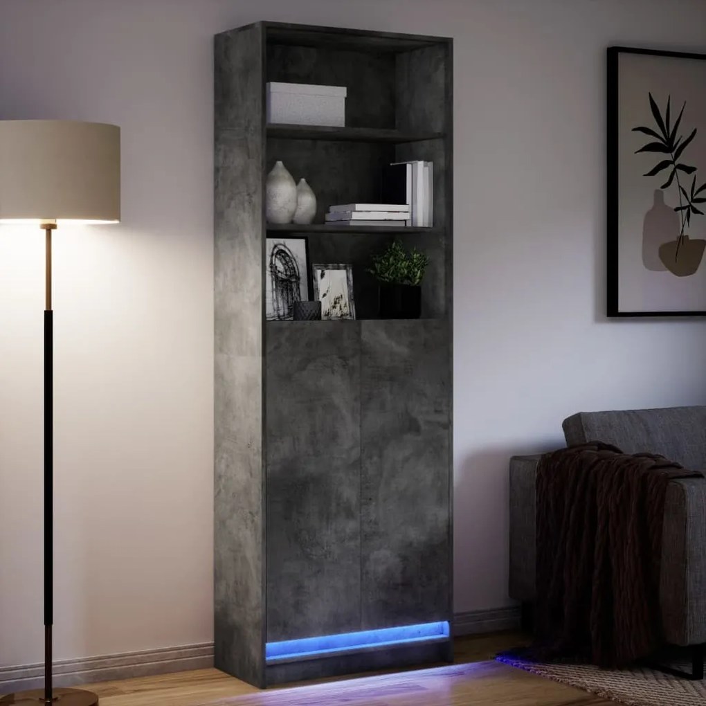 Credenza con led grigio cemento 69x32,5x200 cm in truciolato